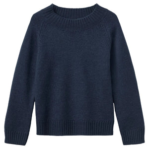 The Copenhagen Colors Baby Boys’ and Boys’ Pullover Turtleneck, dark blue with ribbed cuffs and hem, is laid flat on a white background.