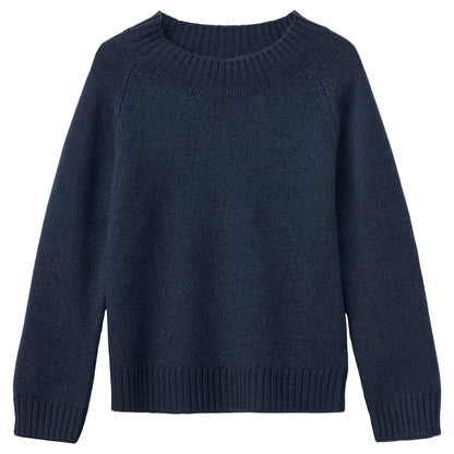 The Copenhagen Colors Baby Boys’ and Boys’ Pullover Turtleneck, dark blue with ribbed cuffs and hem, is laid flat on a white background.