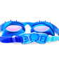 The Bling2O Kids' Shark Surge Goggles feature blue and white coloring, tinted lenses, and an adjustable strap, displayed on a white background.