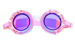 Bling2O Cupcake Sprinkle Swim Goggles for kids feature round, UV-protected pink lenses with decorative beads and sprinkle details on the frames, shown against a white background.