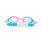 Gelato Ice Goggles by Bling2O are colorful kids' swim goggles featuring anti-fog lenses, a glittery nose bridge, and a blue adjustable strap, displayed against a white background.