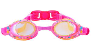 The Bling2O Gemstones Swim Goggles feature pink frames, yellow-tinted lenses, and sparkling crystal accents—perfect for kids who want to make a splash in style.