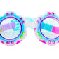 Bling2O Petals Swim Goggles feature a flower-shaped frame in pink, blue, and white with a floral ombre pattern and colorful rhinestones for extra sparkle.