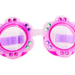 Bling2O Petals Swim Goggles feature a pink flower-shaped frame with multicolored gems, a floral ombre pattern, and an adjustable strap.