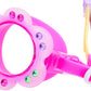 Close-up of Bling2O Petals Swim Goggles featuring a pink flower-shaped frame with green, purple, and sparkling rhinestone accents for extra shine.