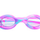 From Bling2O's Tiny Taffy Swim Goggles, these kids' goggles feature pink and blue oval lenses with decorative accents and rhinestones, offering a stylish choice for young swimmers.