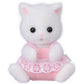 Calico Critters Persian Cat Twins—an adorable white plush kitten toy with fluffy fur, black eyes, pink ears, and a pink dress adorned with white lace, sitting facing forward against a white background.