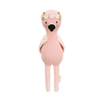 Penelope the Flamingo by Cuddle + Kind is a little 13" pink stuffed flamingo toy featuring tropical flowers in her flower crown and ballet slipper details on her feet.