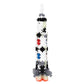 The Plus Plus Tube - 240 Piece - Saturn V Rocket features interlocking plastic pieces in multiple colors, standing upright—ideal for creative play that develops fine motor skills.