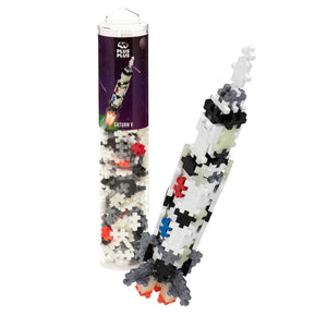 The Plus-Plus Tube - 240 Piece - Saturn V Rocket set lets kids build a Saturn V rocket model, includes extra pieces in a clear tube, and is perfect for creative play and developing fine motor skills.
