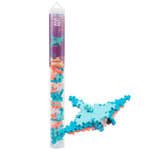 The Plus Plus Tube - Manta Ray features colorful building blocks to create a blue, light blue, white, orange, and black manta ray—an engaging STEM toy that inspires creativity and builds fine motor skills.