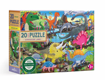 The vibrant eeboo Dinosaur Land 20 Piece Puzzle by Eeboo features a collection of beautifully illustrated dinosaurs set in a rich prehistoric environment. Designed for ages 3 and up, this engaging puzzle aids in the development of hand-eye coordination.