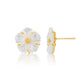 Juliska Capucine De Wulf's Mermaid Garden Petite Stud Earrings feature delicate white floral studs with gold centers and outlines—botanical-inspired jewelry that adds elegance to any occasion. Shown against a white background.