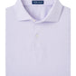 The folded Albatross Cotton Blend Piqué Polo by Peter Millar comes in light lavender, featuring a collar and two buttons, with a visible tag inside the collar.
