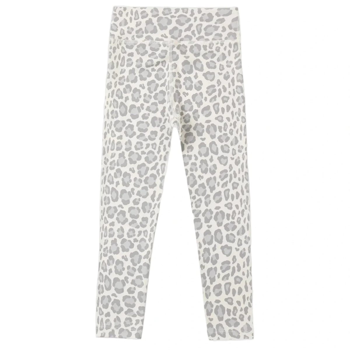 Girls’ Basic Legging by Rylee & Cru, featuring a grey leopard print pattern and displayed flat against a plain background to highlight their full length and stylish design—perfect for adding a touch of class to your child’s everyday wardrobe.