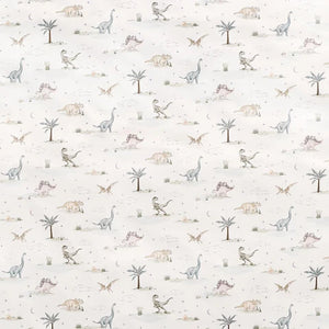 The Dino Dreams Toddler Duvet with Insert by Gooselings features colorful dinosaurs and palm trees on a light background, ideal for adding charm to a toddler's cozy duvet or enhancing the look of a big-kid bed.