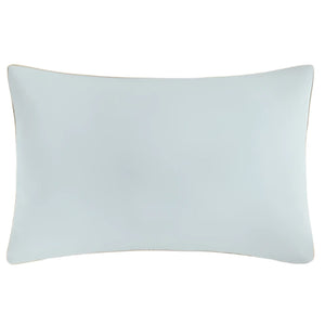 The light blue Dino Dreams Toddler Pillow by Gooselings, featuring smooth fabric and rounded edges, offers a dreamy resting experience.