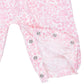 Pink baby pants featuring an adorable animal and flower print, displayed with one leg unsnapped to showcase convenient snap button closures along the inner seam—a charming match for the Angel Dear Baby Girls’ Ruffle Sleeve Snap Romper.
