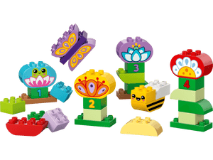 LEGO® DUPLO® Creative Garden & Flowers by Legos - Toyhouse features colorful numbered animal and flower blocks, including a frog, butterfly, and bee, to inspire creativity and fine motor skills, with extra loose pieces for play.