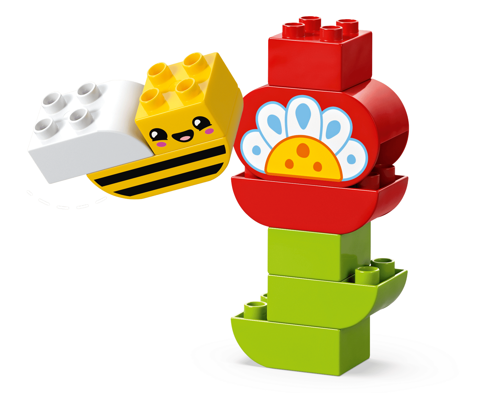 The LEGO® DUPLO® Creative Garden & Flowers set from Legos - Toyhouse features colorful blocks to build a smiling bee and flower, offering a fun garden toy that supports fine motor skill development.