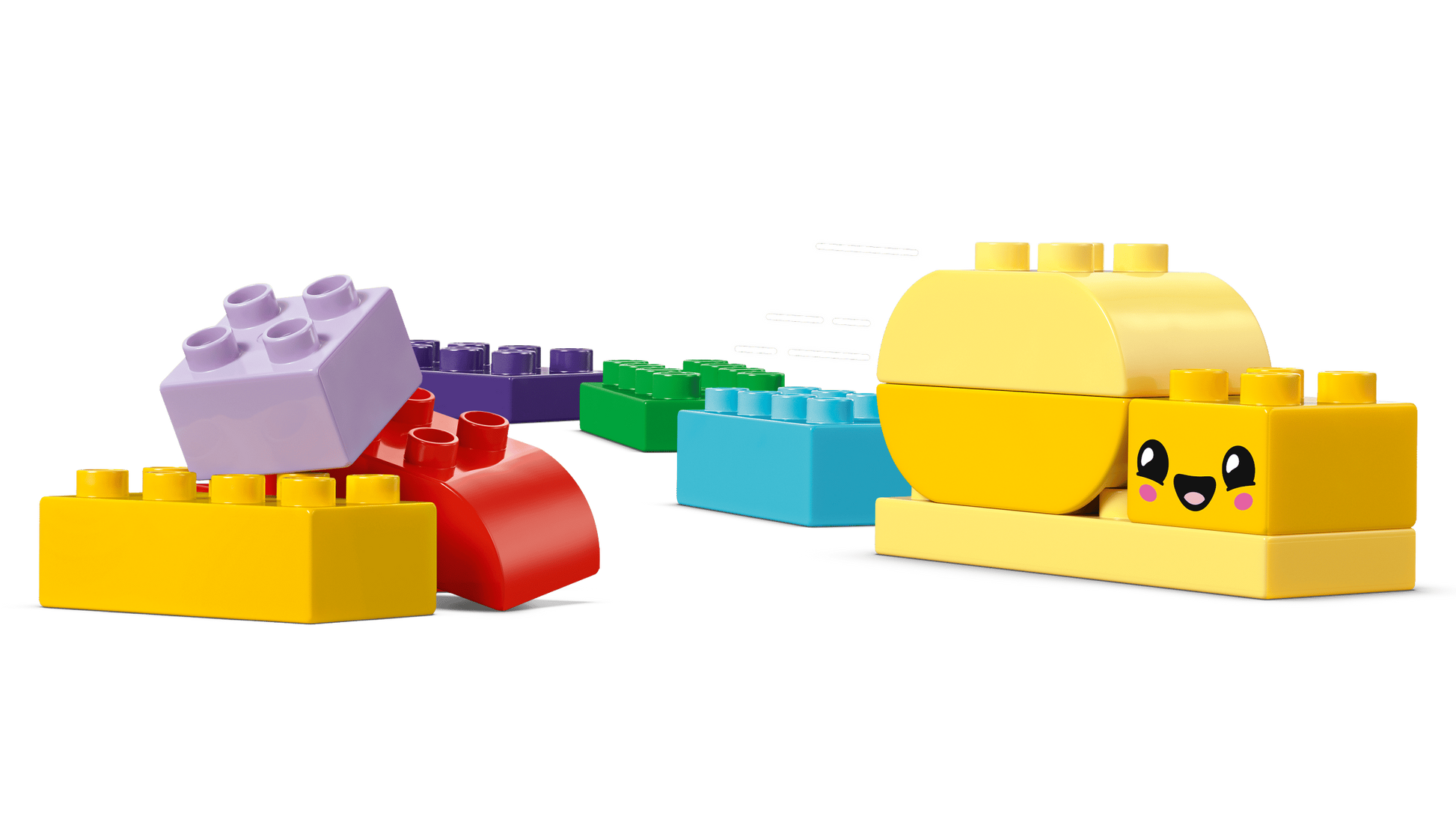 LEGO® DUPLO® Creative Garden & Flowers by Legos - Toyhouse features colorful interlocking bricks in yellow, purple, red, green, and blue—some with smiling faces—perfect for creative play and building fine motor skills on a white background.