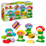 The Legos - Toyhouse LEGO® DUPLO® Creative Garden & Flowers set includes 45 colorful pieces for ages 2+, featuring flowers, a bee, a frog, and numbered blocks to inspire creativity and boost fine motor skills. Box shown in background.