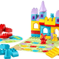 LEGO® DUPLO® Hopsy's Castle Game by Legos - Toyhouse features colorful blocks, animal figures, a green spinner, play mat, plus extra red and blue pieces—an educational and engaging toy for young builders on a white background.