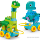 The LEGO® DUPLO® 3in1 Dinosaurs on Wheels by Legos - Toyhouse features two vibrant dinosaur toys with wheels and string handles—a fun, imaginative building set for toddlers, made from interlocking plastic bricks.