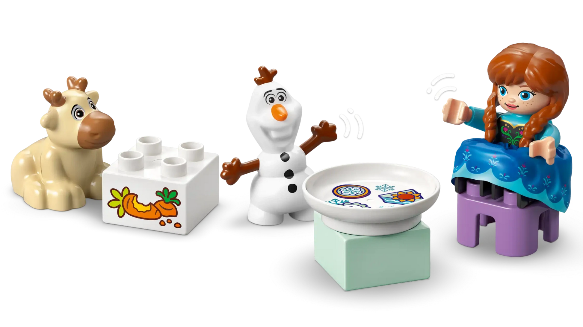 LEGO® DUPLO® Anna and Elsa's Frozen Castle Party by Legos - Toyhouse lets toddlers create magical Frozen scenes with figures of Anna in bed, Olaf, a reindeer, plus a decorated plate and food block for imaginative play.