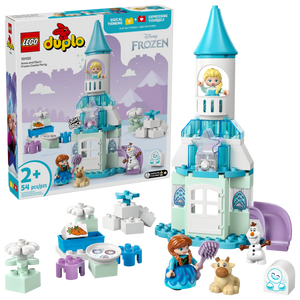 LEGO® DUPLO® Anna and Elsa's Frozen Castle Party by Legos - Toyhouse is a 54-piece toddler playset for ages 2+, featuring Elsa, Anna, Olaf, and fun accessories to inspire imaginative building and magical adventures.