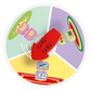 The LEGO® DUPLO® Bluey’s Family House with Memory Game by Legos - Toyhouse features a colorful spinner with a cat and fish, watermelon and robot, and red rectangle with suitcase—ideal for interactive play. A red arrow points to the watermelon section.