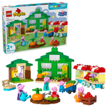 LEGO® DUPLO® Grandpa Pig's Garden and Greenhouse by Legos - Toyhouse includes figures, a green house, a red and white trailer, accessories, and the product box—a fun preschool toy for young Peppa Pig fans.