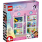 The LEGO® Gabby's Dollhouse set by Legos - Toyhouse includes 498 pieces for ages 4+. The vibrant box showcases a pink and teal multi-room dollhouse with characters, accessories, and a sliding elevator, inspired by DreamWorks Animation.