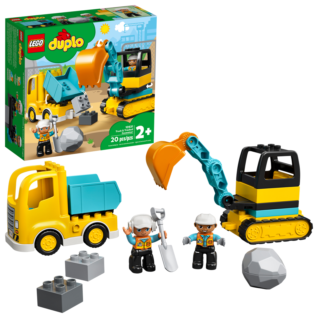 LEGO® DUPLO® Truck & Tracked Excavator construction set with excavator toy, tipper truck, figures, and blocks by Legos - Toyhouse.