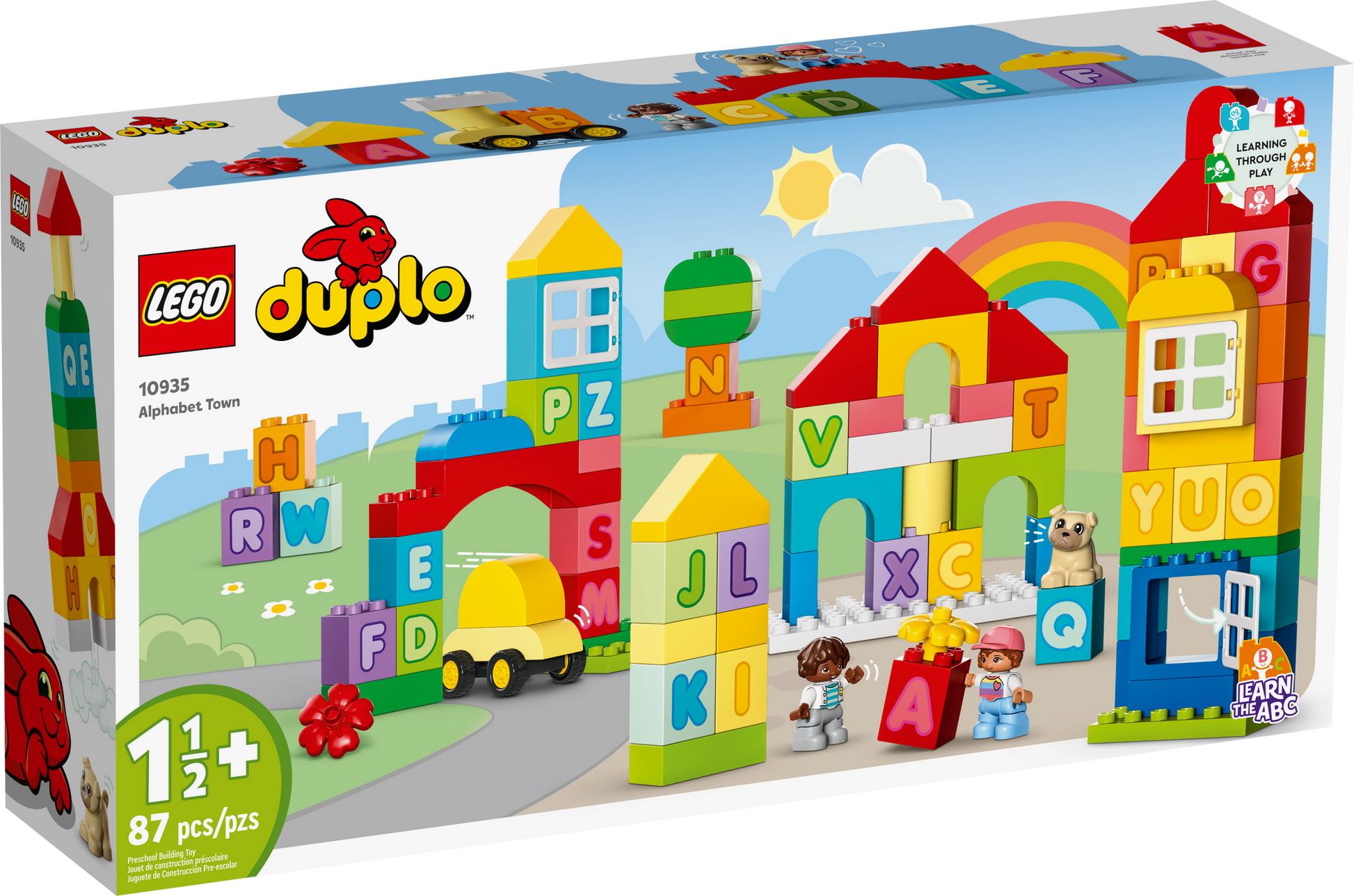 The LEGO® DUPLO® Alphabet Town set from Legos - Toyhouse features vibrant blocks, buildings, and characters designed for ages 1.5+ with a total of 87 pieces, making it an ideal learning toy that encourages creative play.