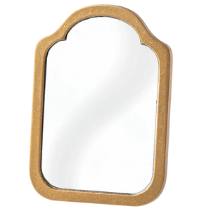 The Maileg Mirror, Miniature features a rectangular shape with rounded top corners and a gold-colored frame, perfect for a Maileg Bathroom or dollhouse, shown against a plain white background.