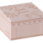 The Maileg Cakes and Cakestand, Mini is a small decorative box with floral patterns and "Petit Fours" on the lid, ideal for charmingly holding mini cakes.