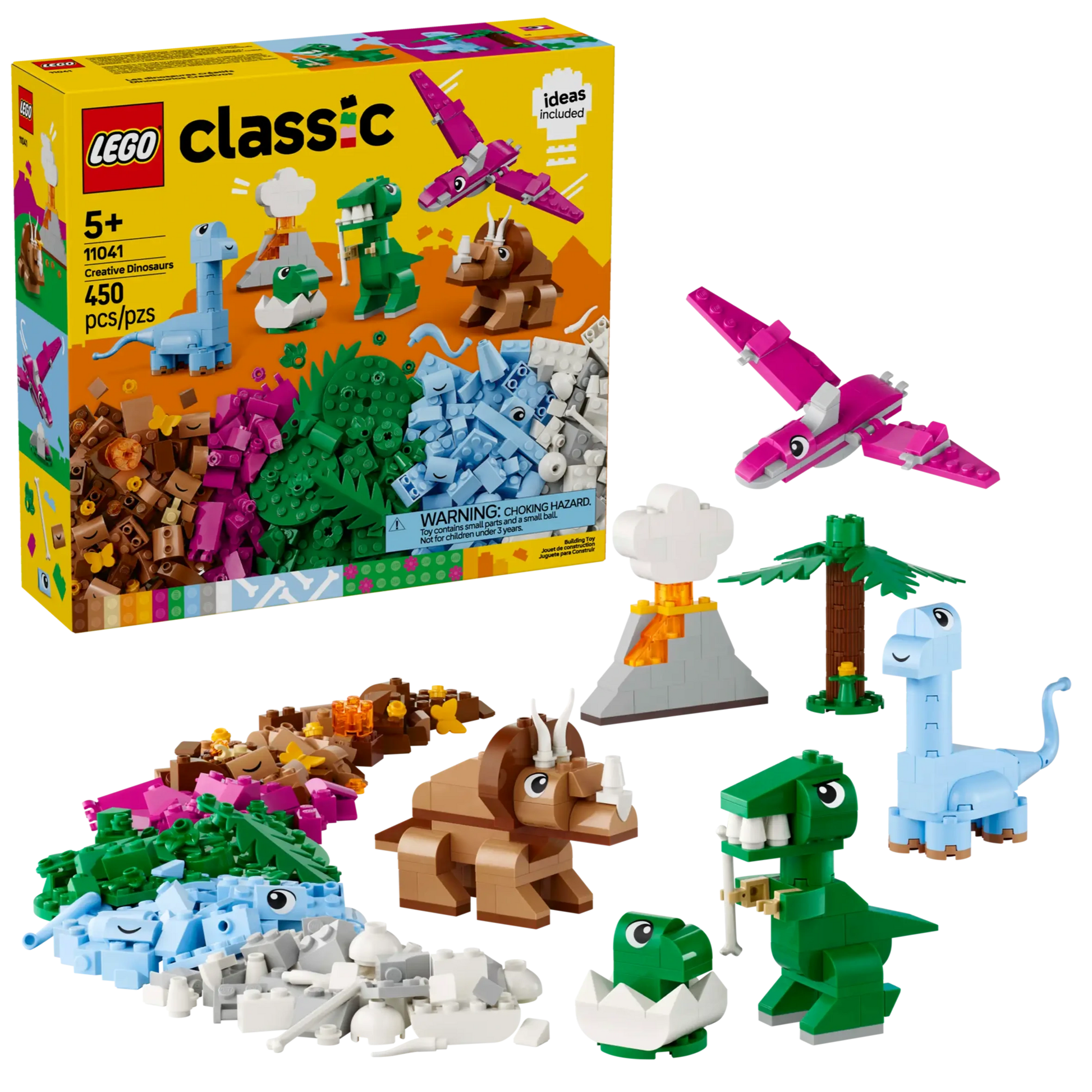 The LEGO® Classic Creative Dinosaurs set by Legos - Toyhouse is ideal for enhancing creative construction skills with various nature and dinosaur models, featuring colorful bricks in a "450 pcs" box, suitable for ages 5+.