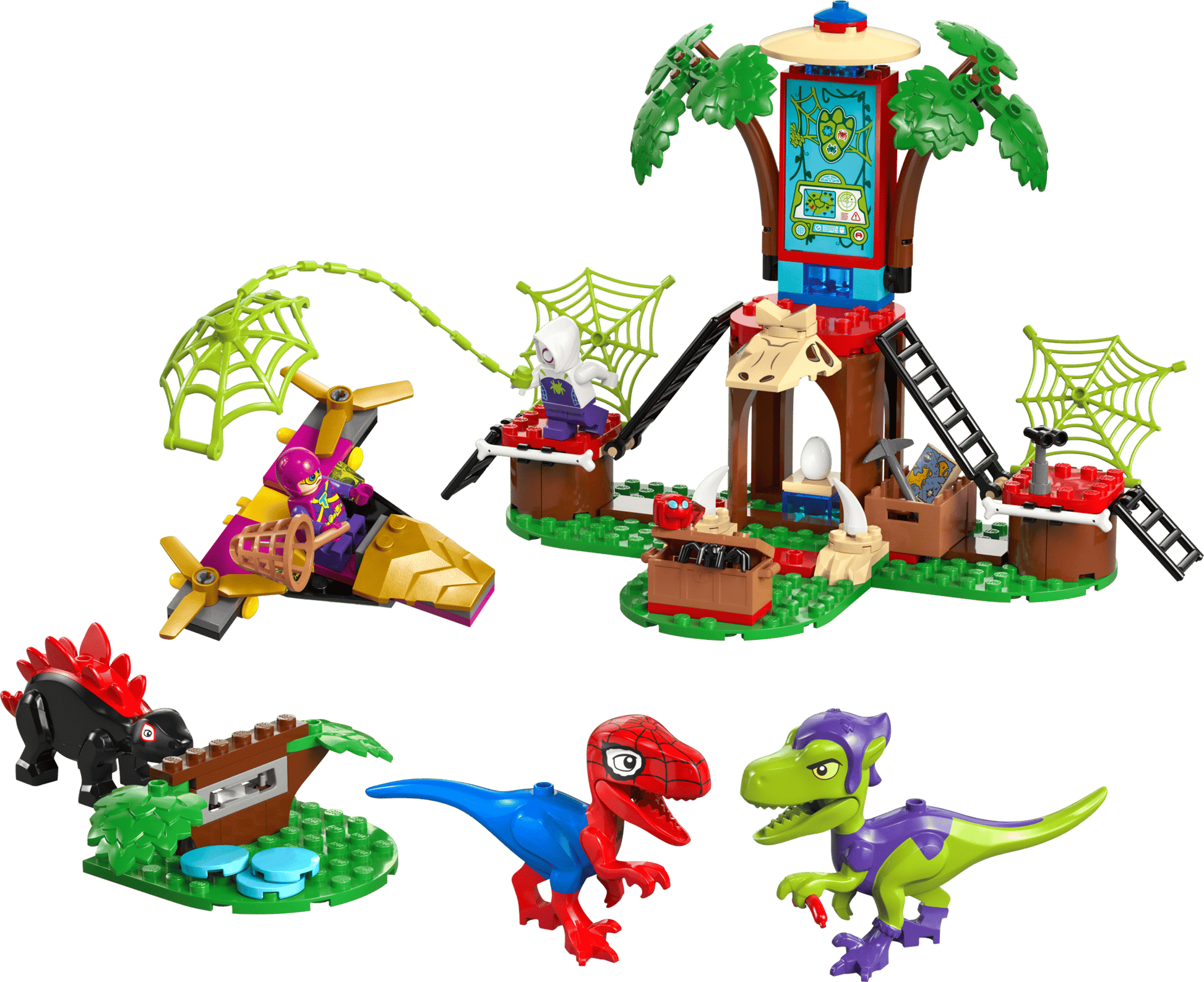 LEGO® Marvel Spidey and Gobby's Raptor Battle at Tree House HQ by Legos - Toyhouse features a treehouse, flying vehicle, two minifigures, buildable dinosaurs, and accessories for a creative Super Hero adventure.