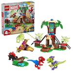 The LEGO® Marvel Spidey and Gobby's Raptor Battle at Tree House HQ by Legos - Toyhouse features buildable dinosaur toys, a treehouse, fun web accessories, and a box with product and character art for an epic Super Hero adventure.