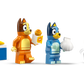 LEGO® Bluey's Beach & Family Car Trip by Legos - Toyhouse includes four figures with fun accessories: two hold food, one carries a seashell, and another digs with a shovel and bucket—perfect for preschoolers' Bluey adventures.