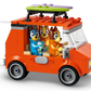 LEGO® Bluey's Beach & Family Car Trip by Legos - Toyhouse features Bluey, Bingo, and Bandit figures in an orange car with a green surfboard—perfect for preschool imaginative play or fans of Bluey's adventures.