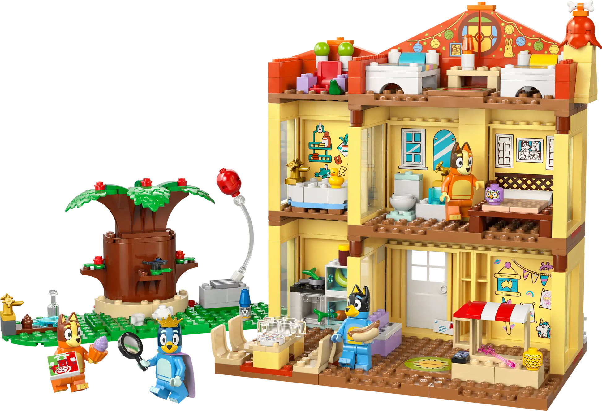 LEGO® Bluey's Family House by Legos - Toyhouse features a two-story home with characters, furniture, a tree, and accessories—perfect for imaginative play.