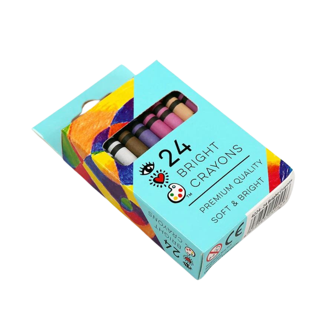 24 Bright Stripes colored crayons in a box, perfect for drawing on the go.