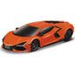 Maisto R/C 1:43 Die-cast Drifters Lamborghini Revuelto in bright orange, featuring a sleek, low-profile design with black wheels, photographed against a plain white background.