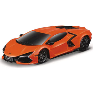 Maisto R/C 1:43 Die-cast Drifters Lamborghini Revuelto in bright orange, featuring a sleek, low-profile design with black wheels, photographed against a plain white background.