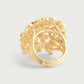 Close-up of the Wildflowers Gathered Ring by Anabel Aram, showing its intricate, multi-petal floral design with textured details crafted in luminous 18k gold-dipped brass.