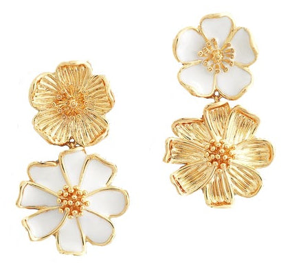 The Anabel Aram Wildflowers Mixed Drop Earrings feature gold and white layered floral designs in an eye-catching drop style.