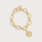 The Anabel Aram Pegasus Gold Coin Charm is a gold chain link bracelet with a Pegasus coin charm and lobster clasp, displayed on a light background—ideal for fans of mythical jewelry.