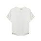 The Simkhai Addy Satin T-Shirt features a relaxed fit with short sleeves and a round neckline, shown against a white background.